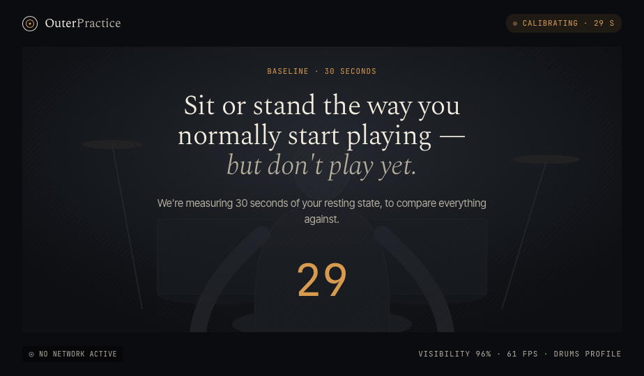 Pre-check screen with body-state sliders and calibration